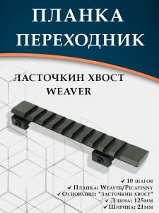 Планка-переходник с «ласточкин хвост» на Weaver, 125 мм купить в интернет-магазине ХантингАрт