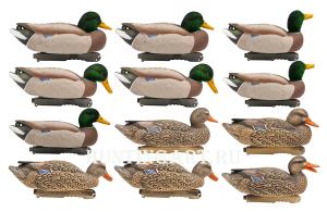 Чучела уток кряквы 12 шт (5 уток/7 крякв-флокированные головы) купить в интернет-магазине ХантингАрт