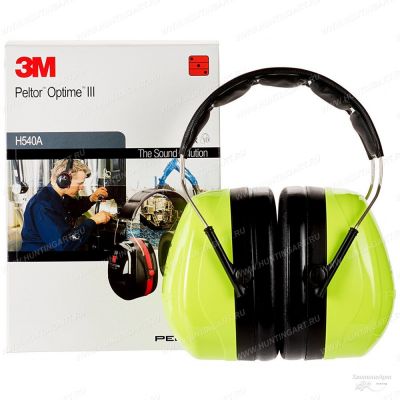 Наушники противошумные 3M™Peltor™ Optime™ III повышенной видимости, SNR 35 db, нескладное оголовье, неоновый зелёный