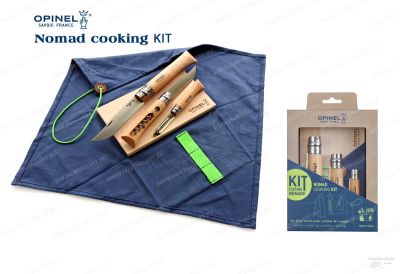 Набор из 3 ножей Opinel Nomad Cooking Kit: №10 штопор, №12 серрейтор, №6 для фруктов, доска, полотенце (бук)