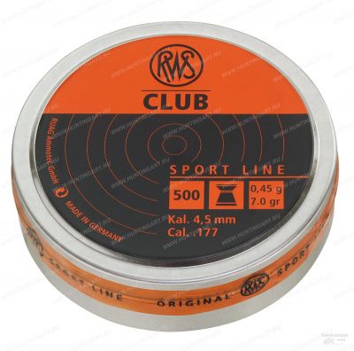 Пульки пневматические RWS Club, калибр 4,5 мм, вес 0,45 гр