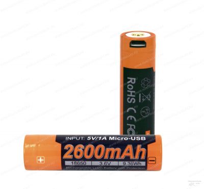 Картинка Аккумулятор 18650 Fenix ARB-L18-2600U (2600 mAh) с разъемом для USB от интернет-магазина ХантингАрт Аккумулятор 18650 Fenix ARB-L18-2600U (2600 mAh) с разъемом для USB купить в интернет-магазине ХантингАрт