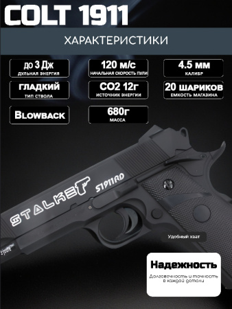 Пистолет пневматический Stalker S1911RD (аналог Colt 1911) к.4,5 мм купить в интернет-магазине ХантингАрт