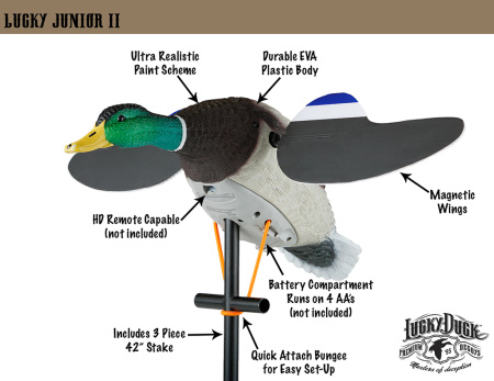 Чучело кряквы с вращающимися крыльями Lucky Junior II, селезень купить в интерент-магазине Хантингарт