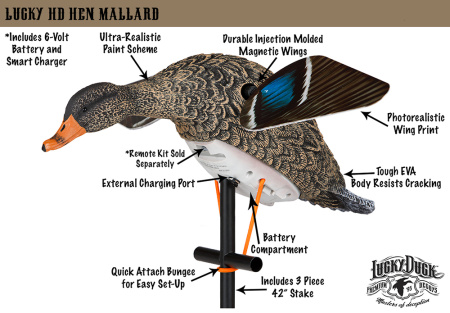 Чучело утки с вращающимися крыльями Lucky HD Hen (6В аккумулятор) купить в интерент-магазине Хантингарт